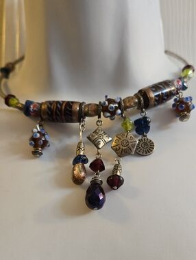 Bohemian Multicolor Glass Bead Charm Necklace - Women